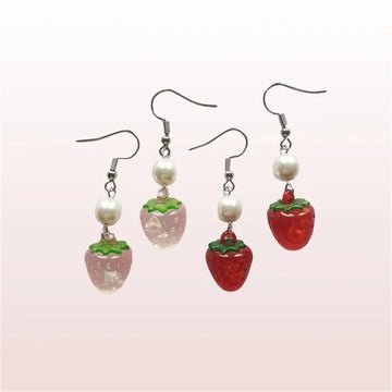 DAIIIBABYYY  -  Strawberries & Cream Earrings Handmade Jewelry Strawberry Earrings Cottagecore  Dollcore Dollette Coquette Fairycore Earrings